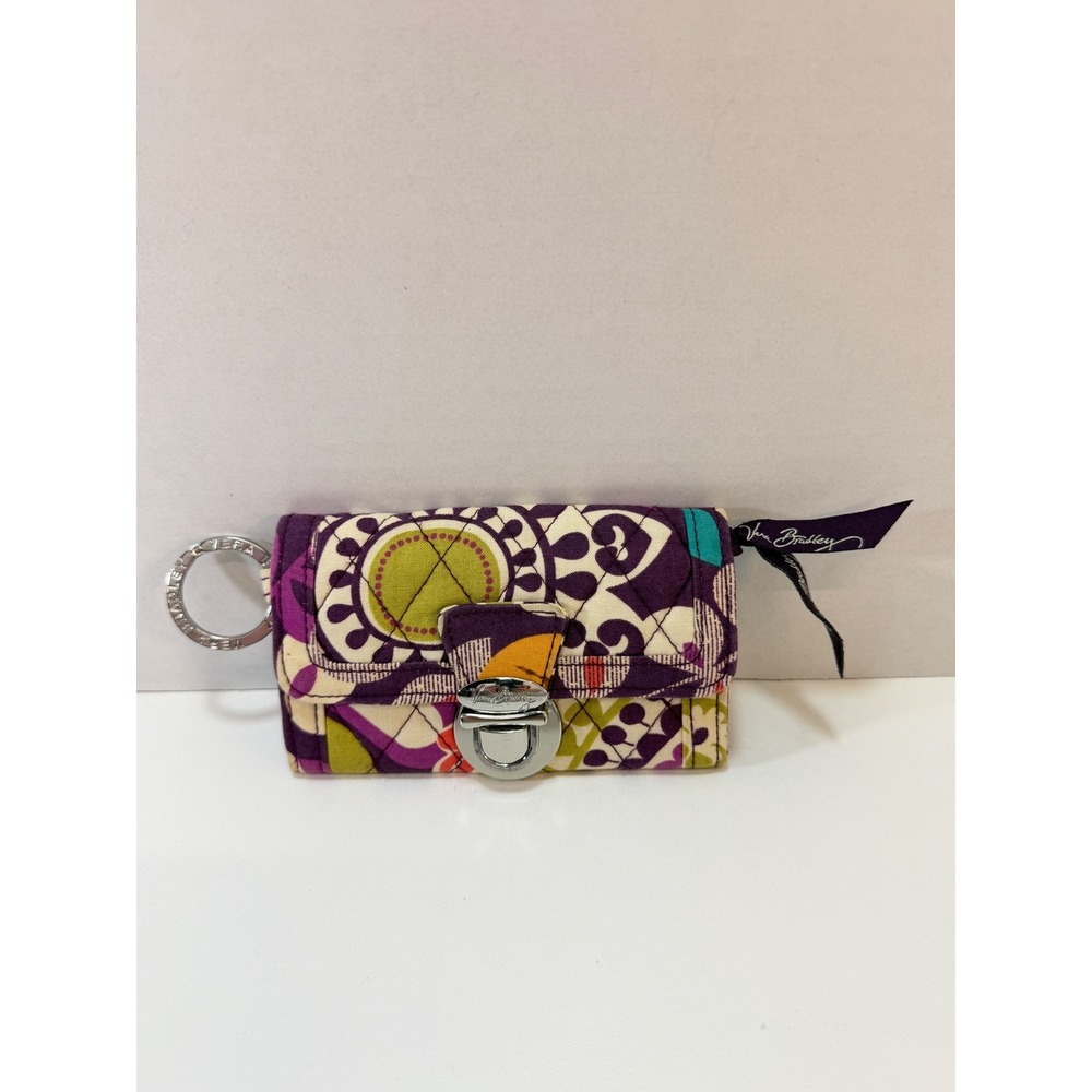 Vera Bradley Wallet Women OS Purple Plum Crazy Quilted ID Case Keychain